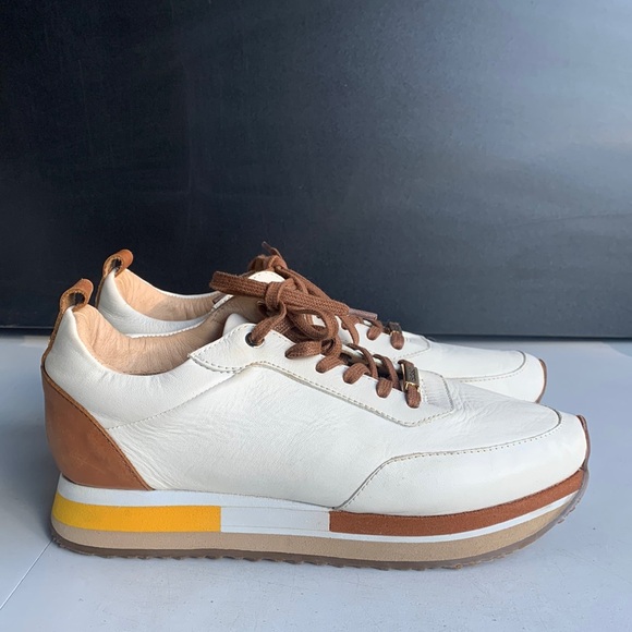 BOSI Women’s White Leather Lace Up Sneakers Shoes Size 38 (US 7.5-8)‎ - Picture 1 of 14